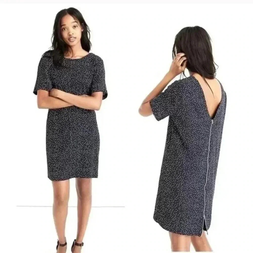 Madewell Women's Black Zip-back Dress In Dot Scatter Size 2